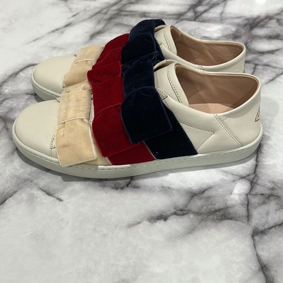 1000% Auth. Gucci ace velvet bow & leather sneaker 36 - Picture 4 of 8
